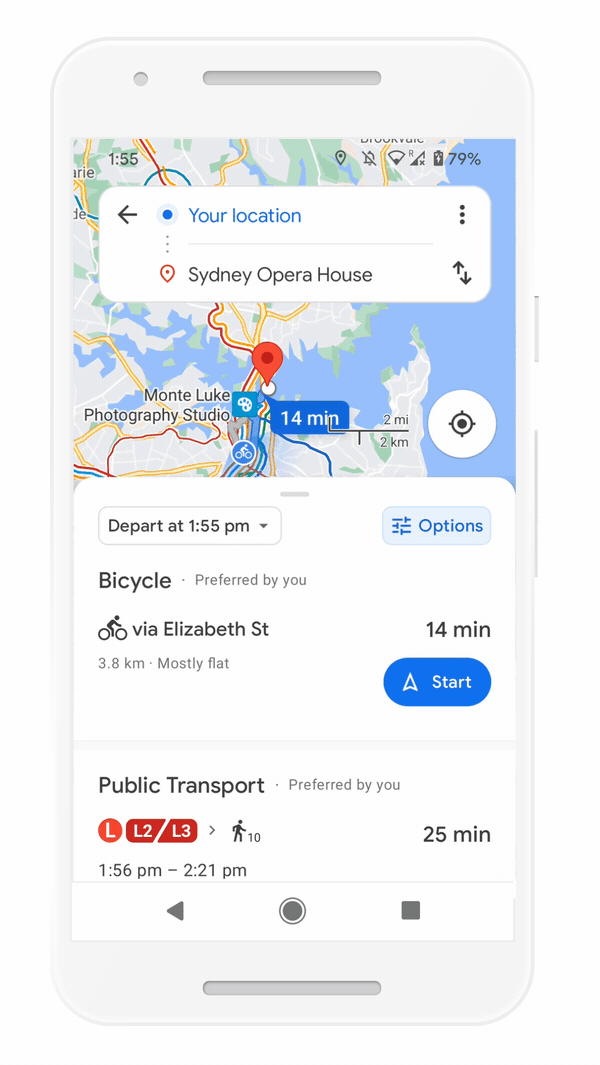 Google Maps смена маршрутов