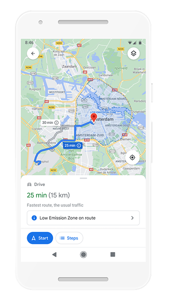 Google Maps выбор экономичного и экологичного маршрута 1